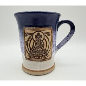 Dreamtime Art Pottery 10oz Buddha Coffee Mug Purple White Glaze Yoga Meditation